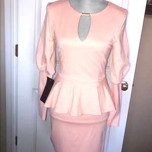 Bebe pink coral peplum dress Sz S